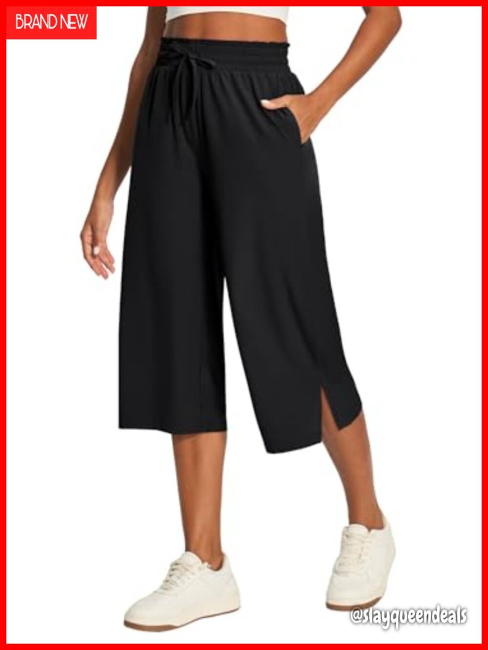 Wide Leg Capri Pants Quick Dry High Waisted Drawstring Gaucho